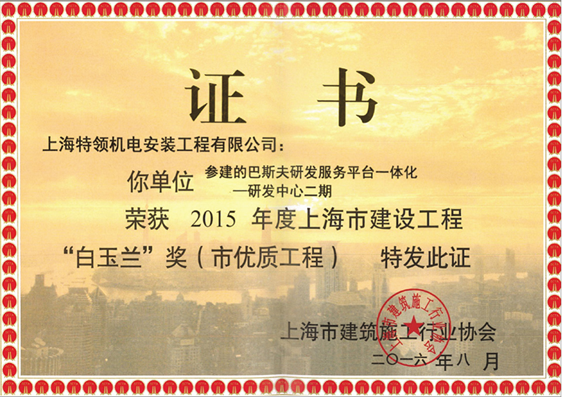 2015年度上海市建设工程“白玉兰”奖